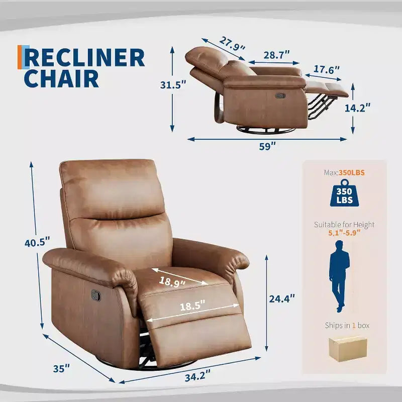 Fauteuil inclinable pivotant à 360°, planeur à bascule en cuir PU avec dossier réglable, pour salon et chambre d'enfant
