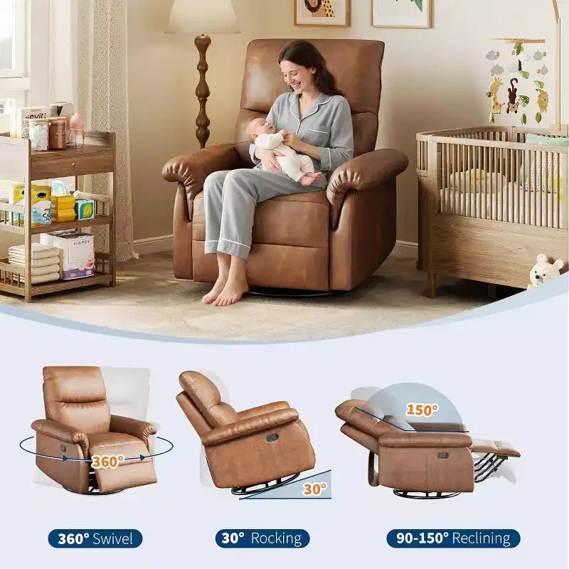 Fauteuil inclinable pivotant à 360°, planeur à bascule en cuir PU avec dossier réglable, pour salon et chambre d'enfant