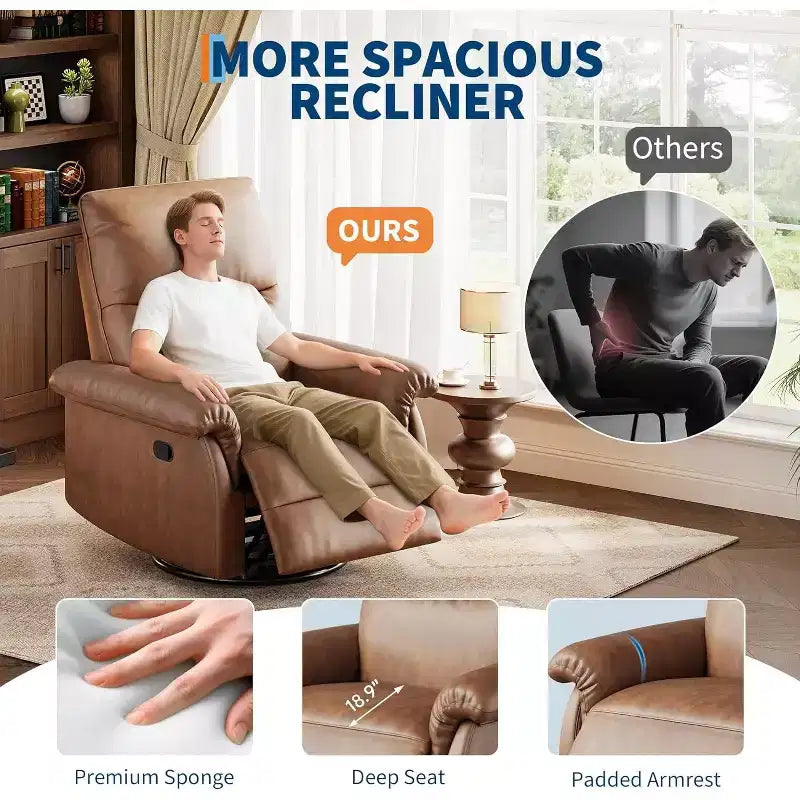 Fauteuil inclinable pivotant à 360°, planeur à bascule en cuir PU avec dossier réglable, pour salon et chambre d'enfant