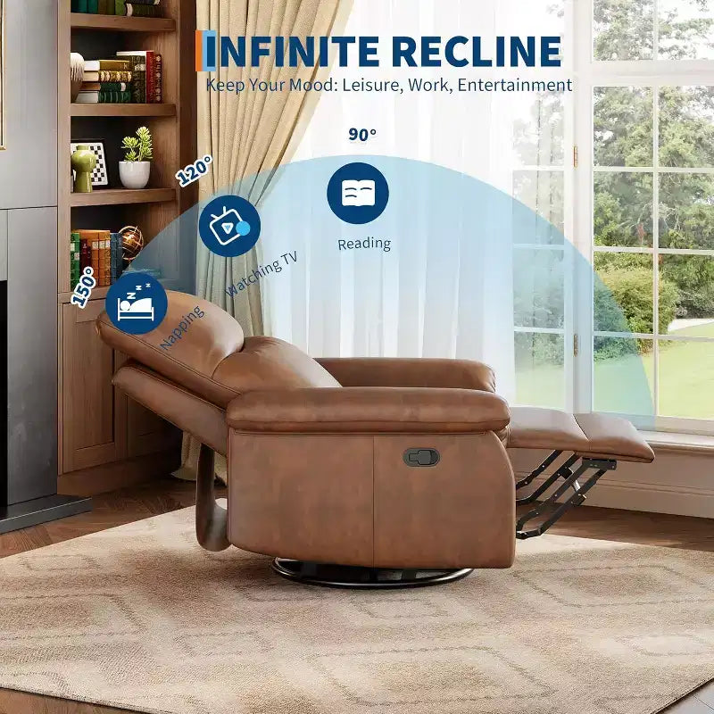 Fauteuil inclinable pivotant à 360°, planeur à bascule en cuir PU avec dossier réglable, pour salon et chambre d'enfant