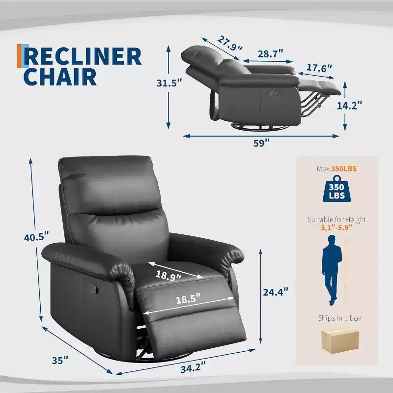 Fauteuil inclinable pivotant à 360°, planeur à bascule en cuir PU avec dossier réglable, pour salon et chambre d'enfant