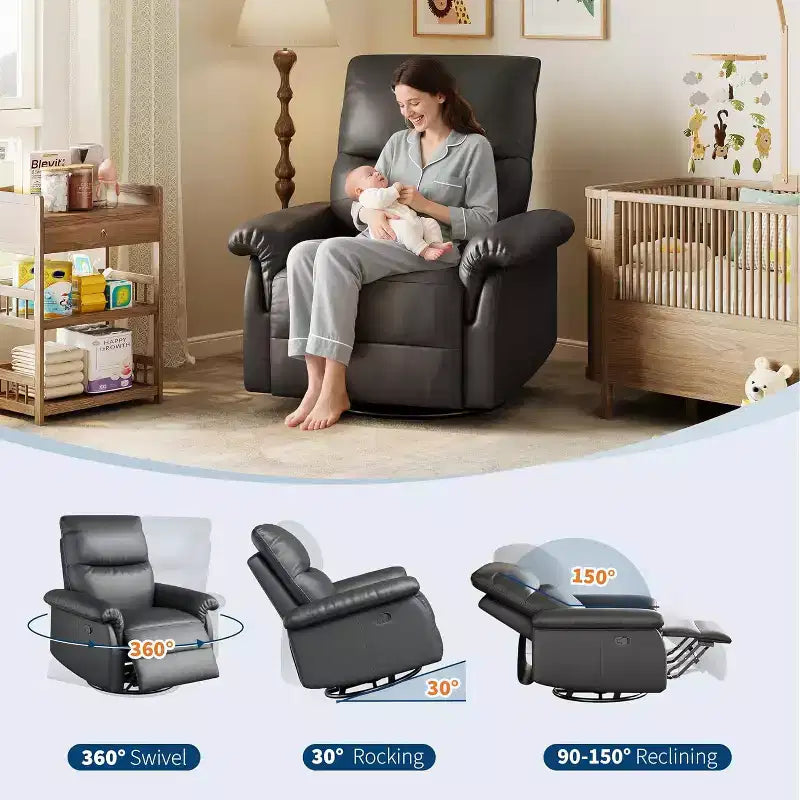 Fauteuil inclinable pivotant à 360°, planeur à bascule en cuir PU avec dossier réglable, pour salon et chambre d'enfant