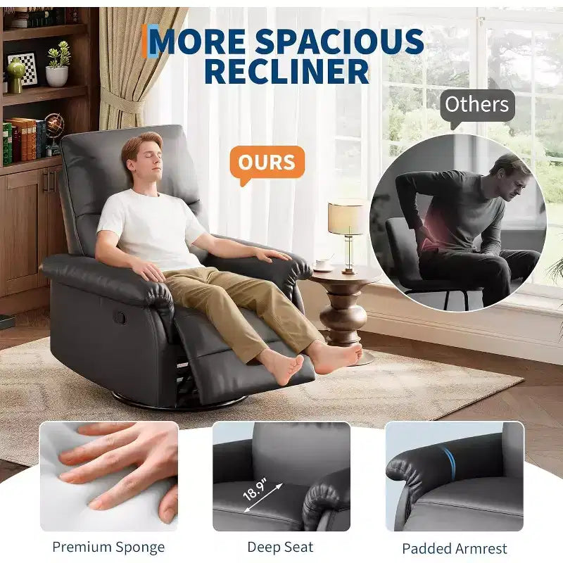 Fauteuil inclinable pivotant à 360°, planeur à bascule en cuir PU avec dossier réglable, pour salon et chambre d'enfant