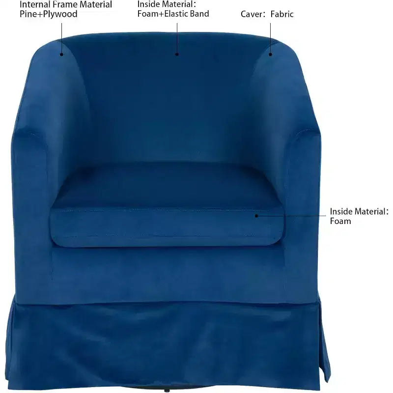 Fauteuil pivotant moderne Acekool 27, canapé rembourré à 360° avec dossier en éponge moelleuse et cadre en bois pour chambre ou salon, bleu