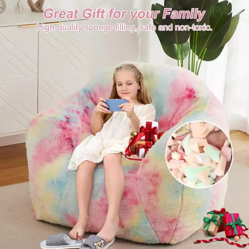 Fauteuil poire, 32x39x28 en fausse fourrure rembourré de mousse - Canapé paresseux pour adulte pour salon, dortoir, lecture, jeux, rose