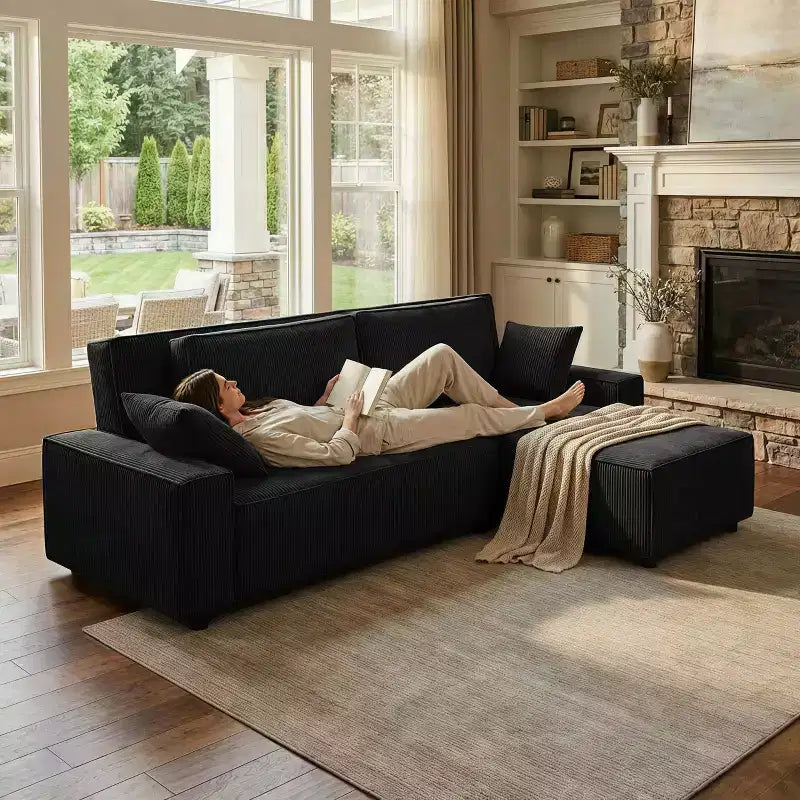 Canapé d'angle surdimensionné de 96 po avec méridienne, canapé modulable minimaliste et moderne à assise profonde pour salon