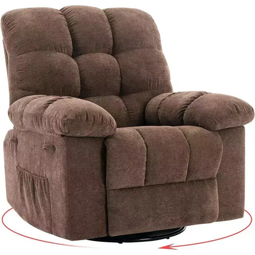 Fauteuil inclinable pivotant à 360° pour salon, fauteuil de nurserie planeur en tissu rembourré avec poches latérales pour petits espaces (marron)