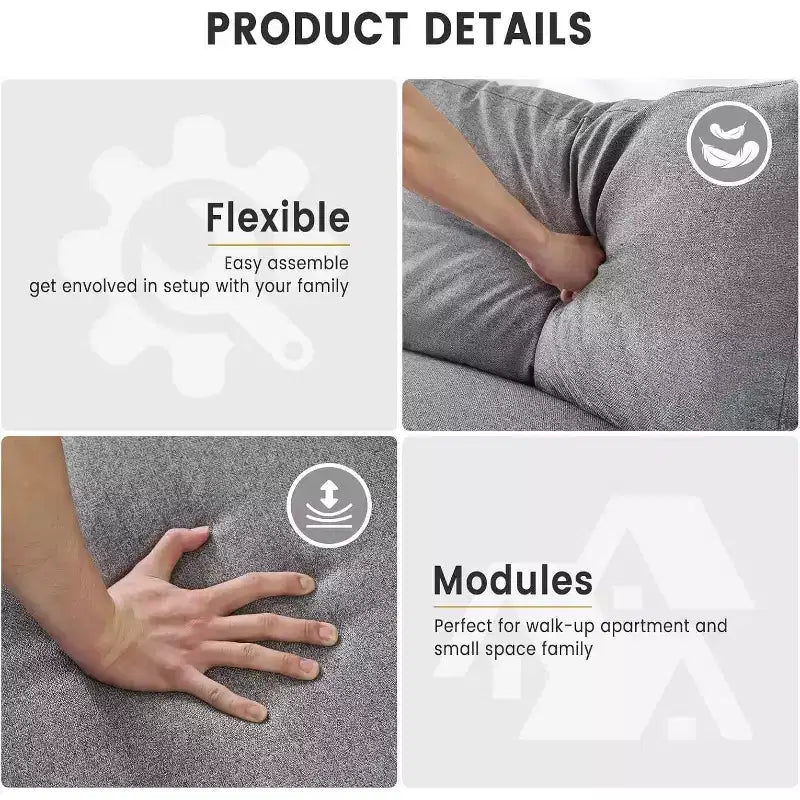 Canapé inclinable moderne en tissu de 205 cm pour salon, avec accoudoirs et coussins