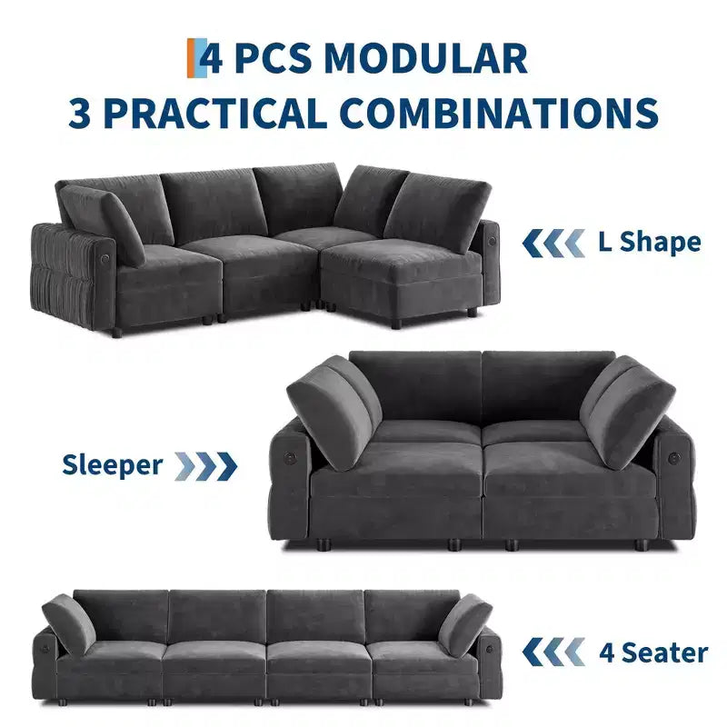 Canapé modulable surdimensionné, canapé d'angle en forme de L pour salon, largeur 264 cm, canapé modulable 4 places