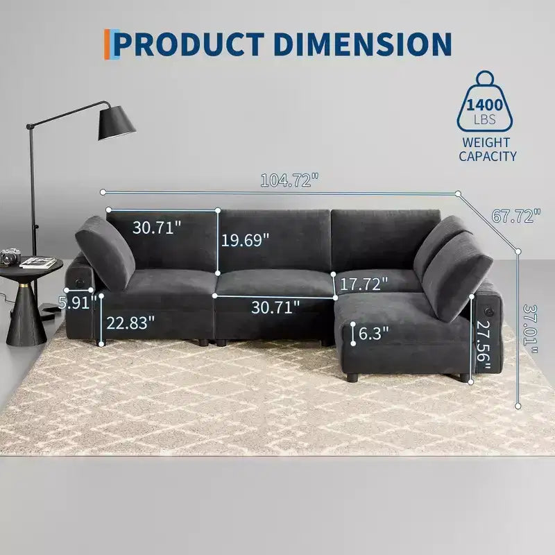 Canapé modulable surdimensionné, canapé d'angle en forme de L pour salon, largeur 264 cm, canapé modulable 4 places