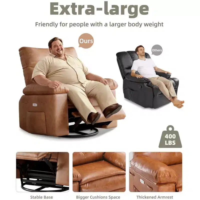 Fauteuil inclinable, pivotant et à bascule surdimensionné, en similicuir PU, manuel avec accoudoirs et dossier confortables, canapé simple pour salon, chambre à coucher