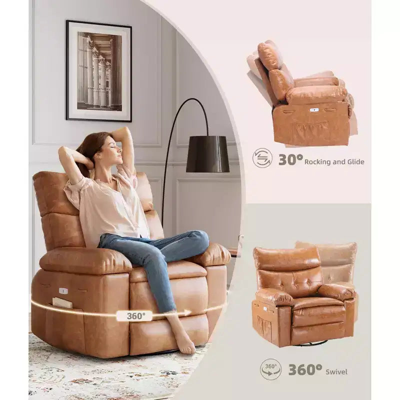 Fauteuil inclinable, pivotant et à bascule surdimensionné, en similicuir PU, manuel avec accoudoirs et dossier confortables, canapé simple pour salon, chambre à coucher