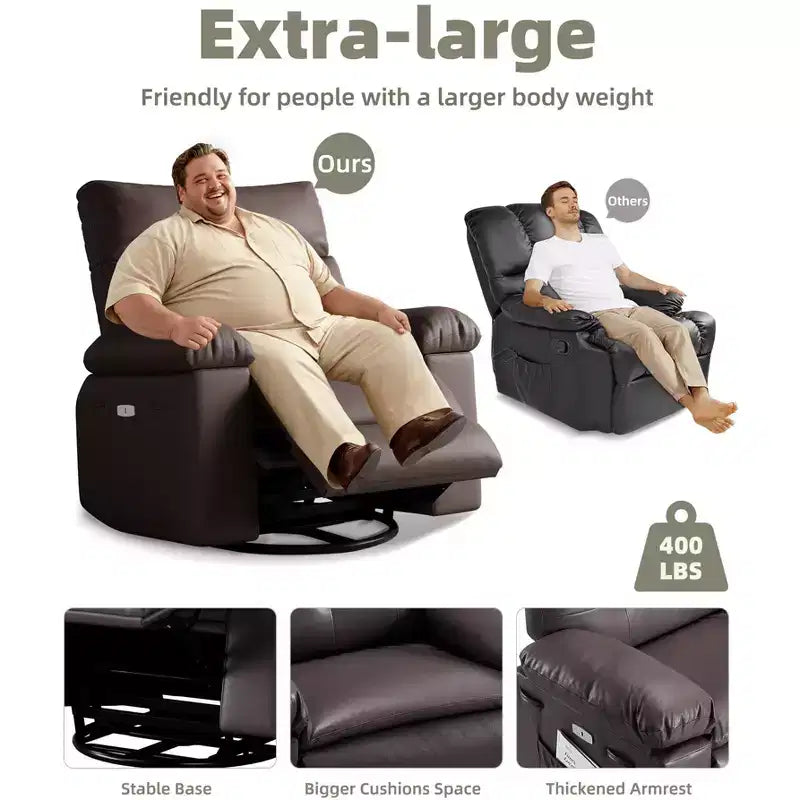 Fauteuil inclinable, pivotant et à bascule surdimensionné, en similicuir PU, manuel avec accoudoirs et dossier confortables, canapé simple pour salon, chambre à coucher