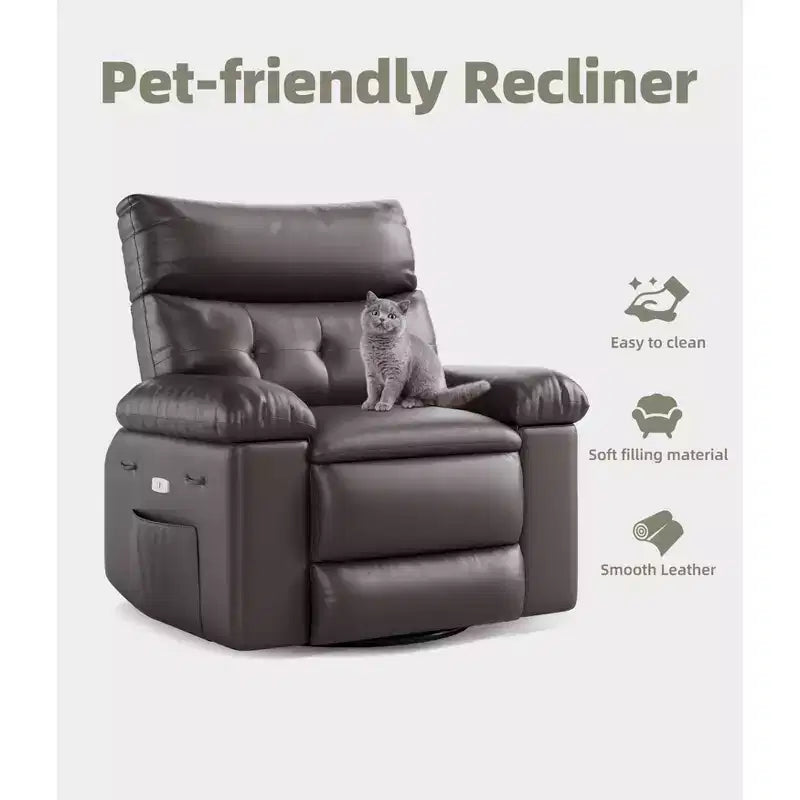 Fauteuil inclinable, pivotant et à bascule surdimensionné, en similicuir PU, manuel avec accoudoirs et dossier confortables, canapé simple pour salon, chambre à coucher