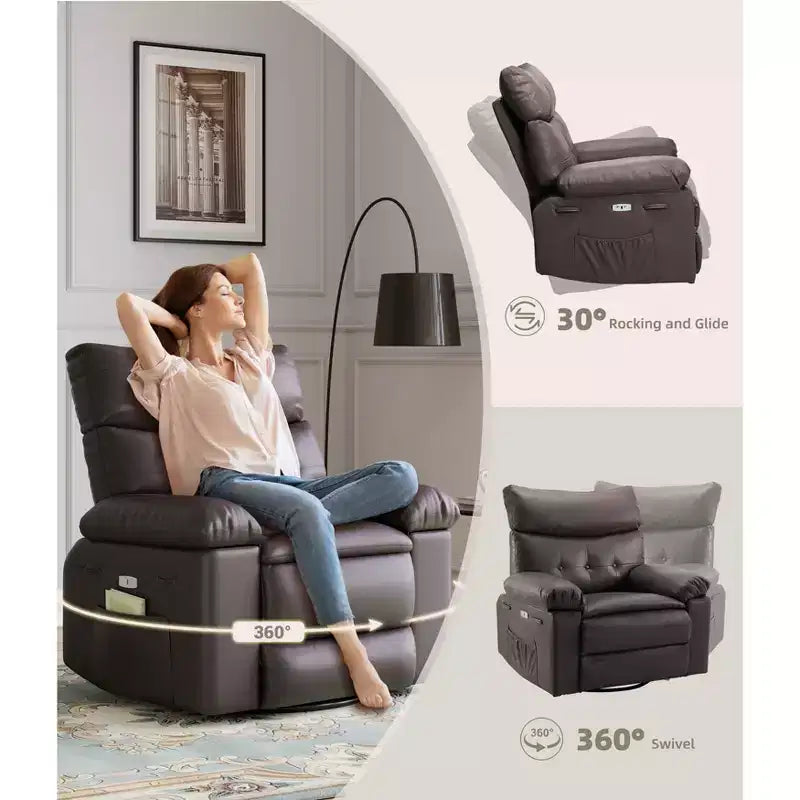 Fauteuil inclinable, pivotant et à bascule surdimensionné, en similicuir PU, manuel avec accoudoirs et dossier confortables, canapé simple pour salon, chambre à coucher