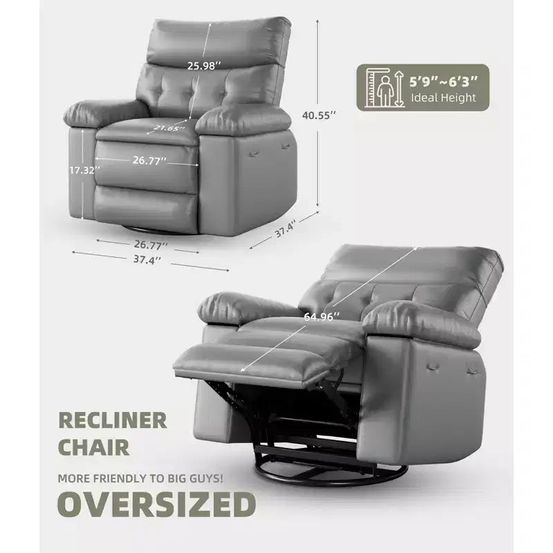 Fauteuil inclinable, pivotant et à bascule surdimensionné, en similicuir PU, manuel avec accoudoirs et dossier confortables, canapé simple pour salon, chambre à coucher