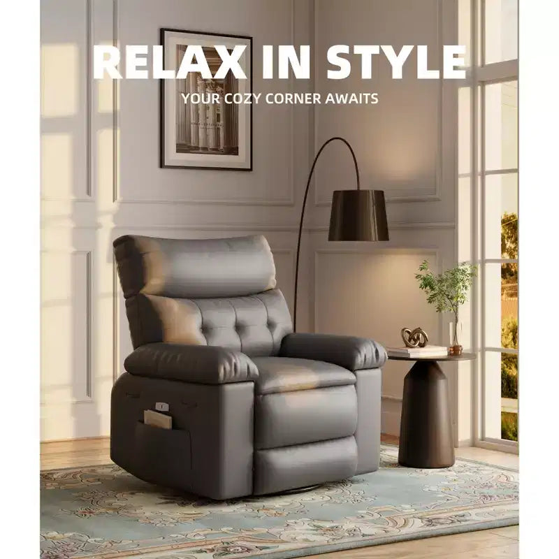 Fauteuil inclinable, pivotant et à bascule surdimensionné, en similicuir PU, manuel avec accoudoirs et dossier confortables, canapé simple pour salon, chambre à coucher