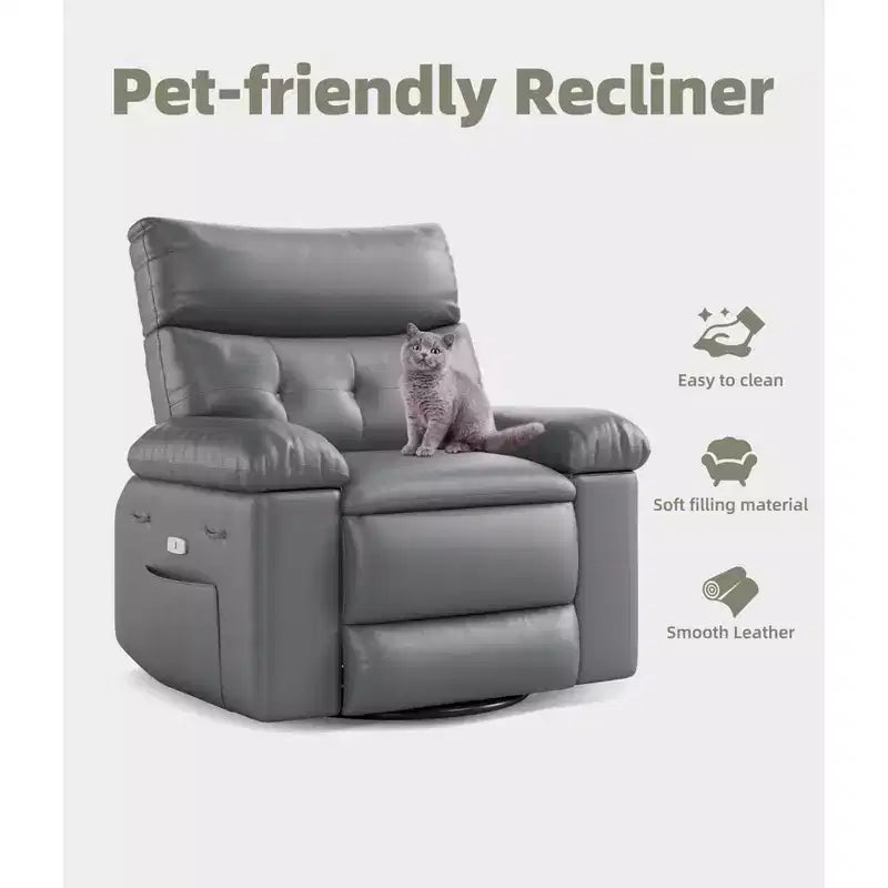 Fauteuil inclinable, pivotant et à bascule surdimensionné, en similicuir PU, manuel avec accoudoirs et dossier confortables, canapé simple pour salon, chambre à coucher