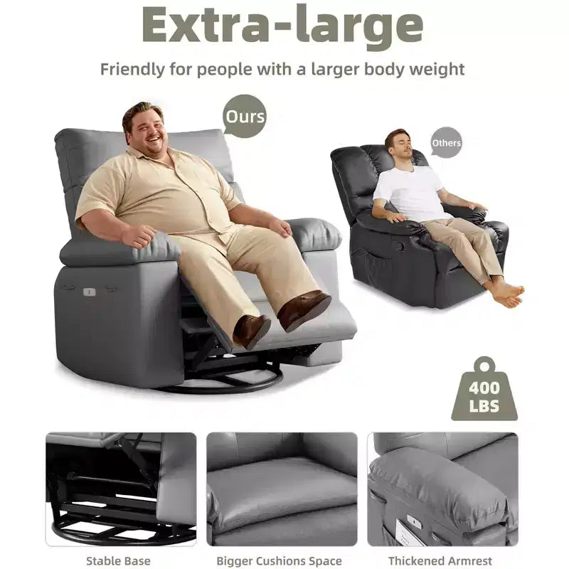 Fauteuil inclinable, pivotant et à bascule surdimensionné, en similicuir PU, manuel avec accoudoirs et dossier confortables, canapé simple pour salon, chambre à coucher