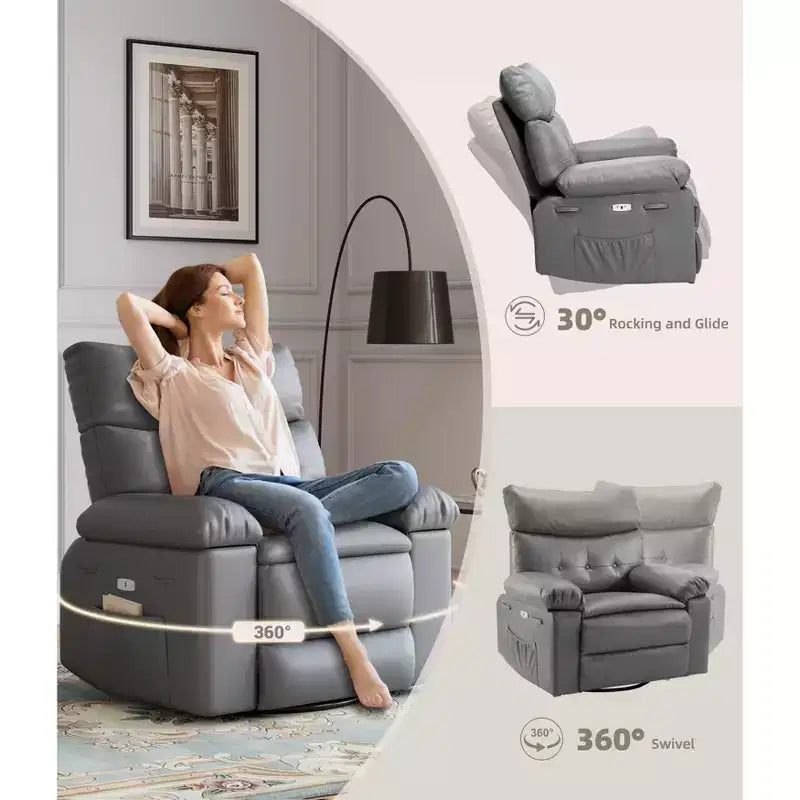 Fauteuil inclinable, pivotant et à bascule surdimensionné, en similicuir PU, manuel avec accoudoirs et dossier confortables, canapé simple pour salon, chambre à coucher