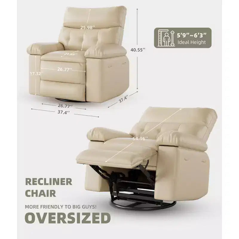 Fauteuil inclinable, pivotant et à bascule surdimensionné, en similicuir PU, manuel avec accoudoirs et dossier confortables, canapé simple pour salon, chambre à coucher