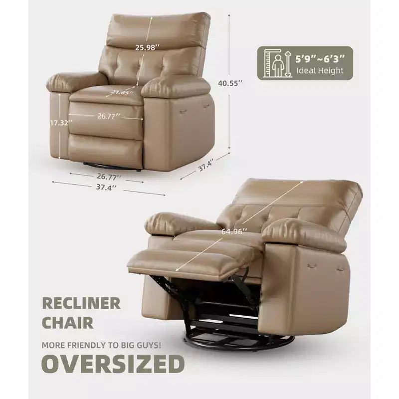 Fauteuil inclinable, pivotant et à bascule surdimensionné, en similicuir PU, manuel avec accoudoirs et dossier confortables, canapé simple pour salon, chambre à coucher