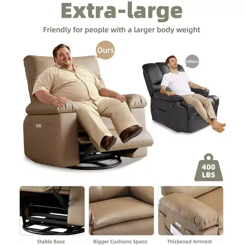Fauteuil inclinable, pivotant et à bascule surdimensionné, en similicuir PU, manuel avec accoudoirs et dossier confortables, canapé simple pour salon, chambre à coucher