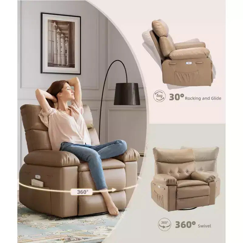Fauteuil inclinable, pivotant et à bascule surdimensionné, en similicuir PU, manuel avec accoudoirs et dossier confortables, canapé simple pour salon, chambre à coucher