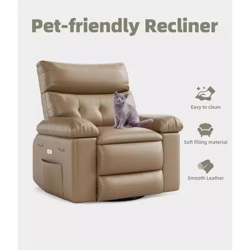 Fauteuil inclinable, pivotant et à bascule surdimensionné, en similicuir PU, manuel avec accoudoirs et dossier confortables, canapé simple pour salon, chambre à coucher