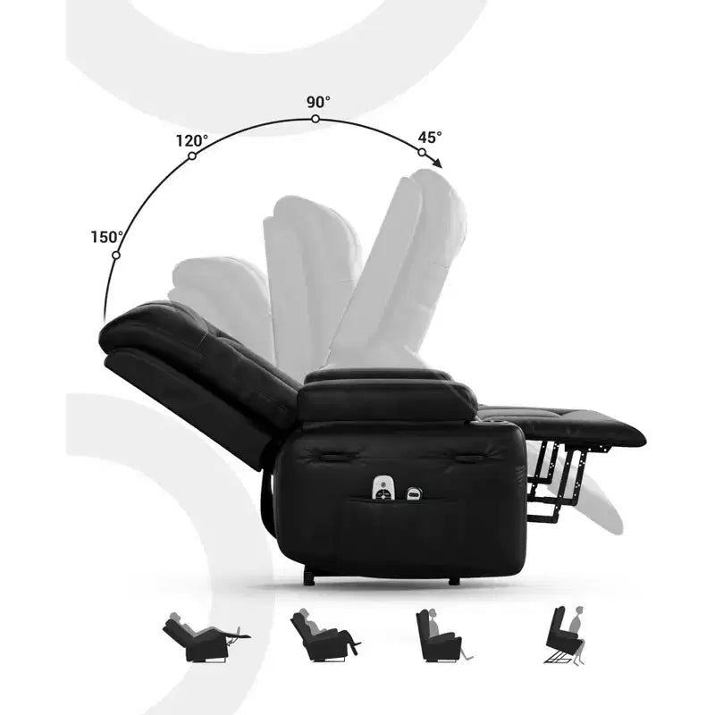 Fauteuil inclinable électrique surdimensionné avec chaleur et massage, fauteuil inclinable électrique en similicuir PU pour personnes âgées, canapé individuel avec porte-gobelet