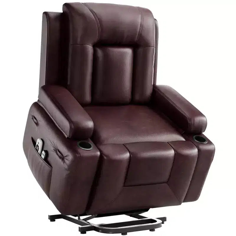 Fauteuil inclinable électrique surdimensionné avec chaleur et massage, fauteuil inclinable électrique en similicuir PU pour personnes âgées, canapé individuel avec porte-gobelet