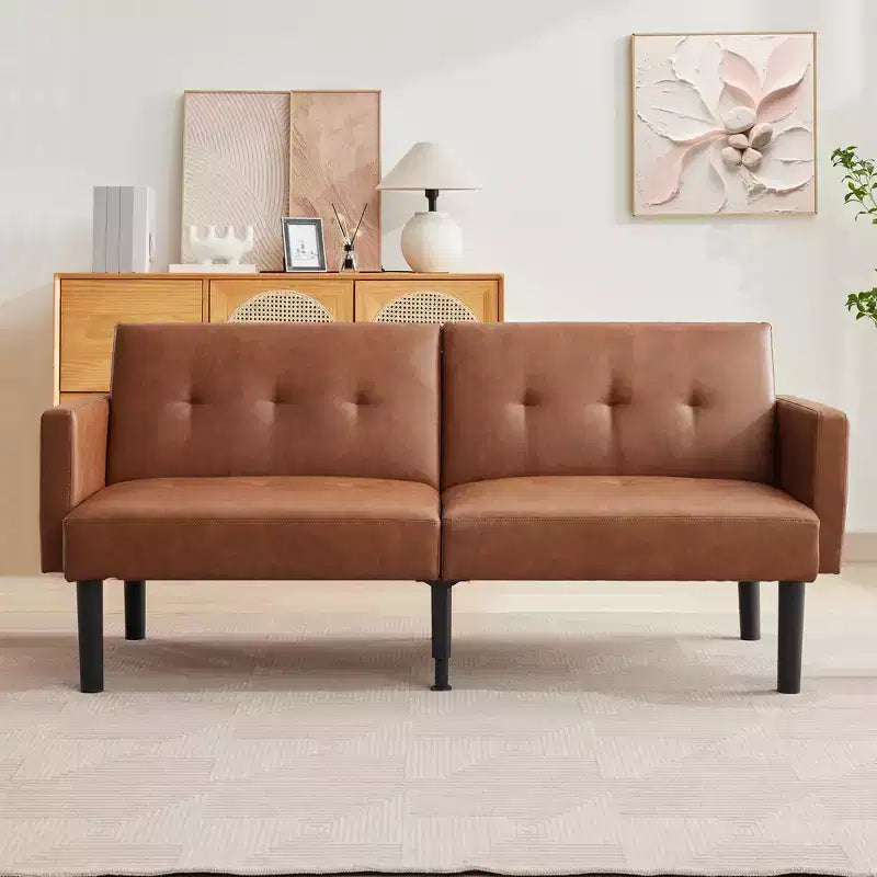 Canapé futon moderne convertible de 75 pouces, canapé futon en bois massif rembourré, causeuse réglable en tissu pour salon