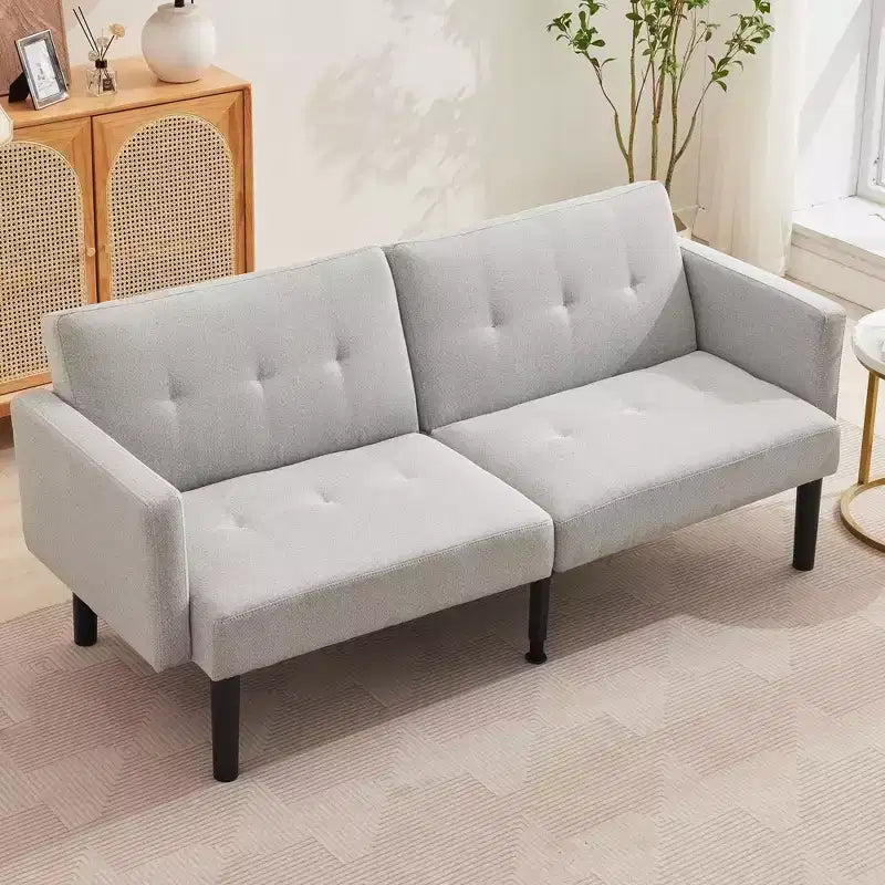 Canapé futon moderne convertible de 75 pouces, canapé futon en bois massif rembourré, causeuse réglable en tissu pour salon