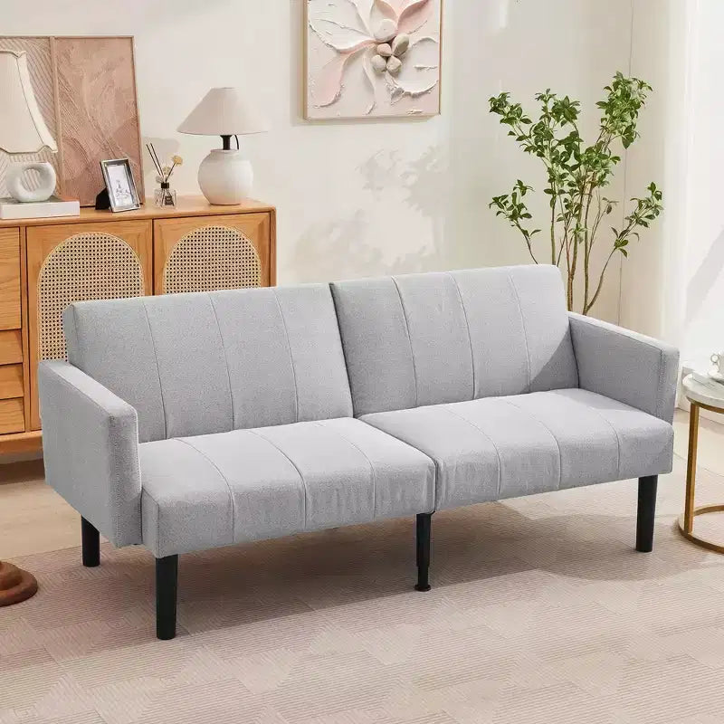 Canapé futon moderne convertible de 75 pouces, canapé futon en bois massif rembourré, causeuse réglable en tissu pour salon