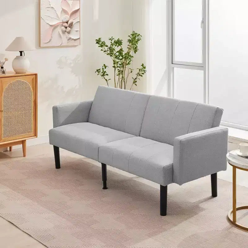 Canapé futon moderne convertible de 75 pouces, canapé futon en bois massif rembourré, causeuse réglable en tissu pour salon