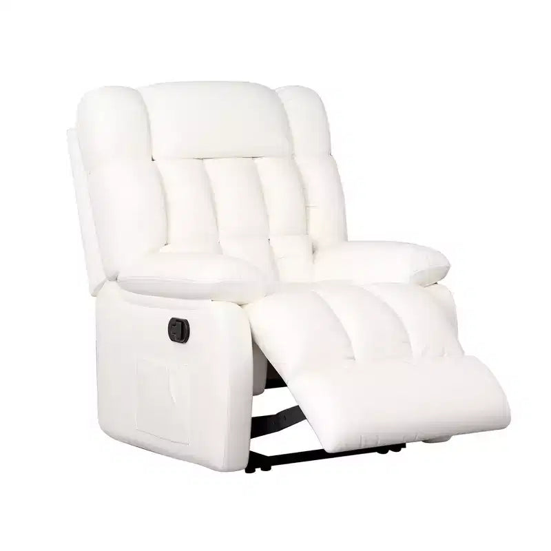 MAYEERTY Fauteuil inclinable ergonomique 110-160x, repose-pieds réglable, pochette latérale pour salon, beige