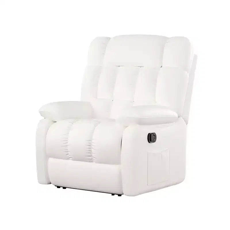 MAYEERTY Fauteuil inclinable ergonomique 110-160x, repose-pieds réglable, pochette latérale pour salon, beige