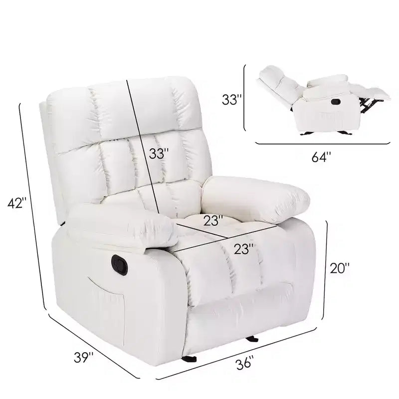 MAYEERTY Fauteuil inclinable ergonomique 110-160x, repose-pieds réglable, pochette latérale pour salon, beige
