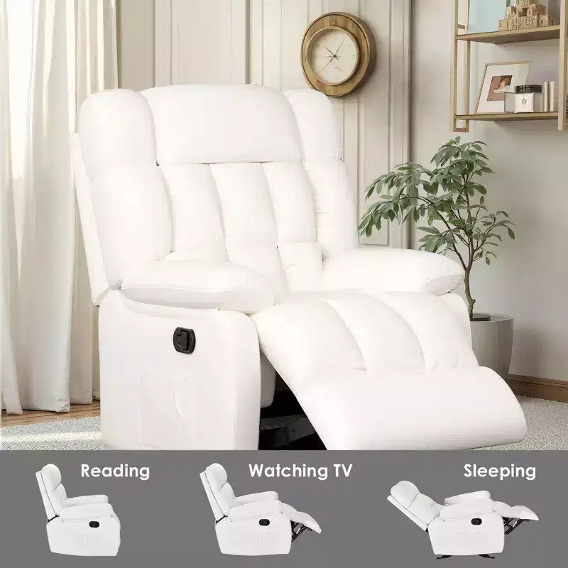 MAYEERTY Fauteuil inclinable ergonomique 110-160x, repose-pieds réglable, pochette latérale pour salon, beige