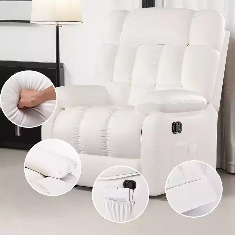 MAYEERTY Fauteuil inclinable ergonomique 110-160x, repose-pieds réglable, pochette latérale pour salon, beige