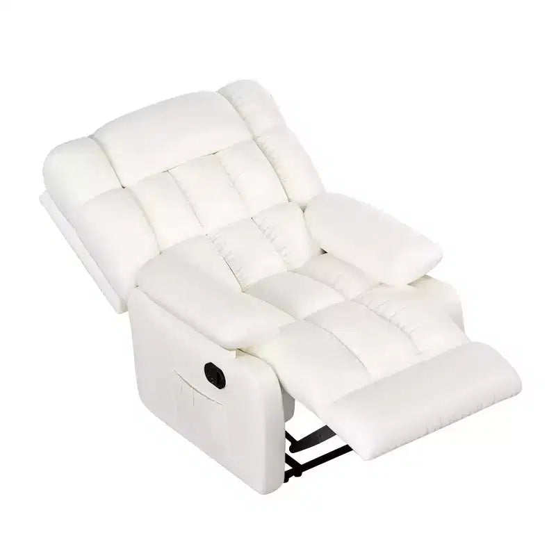 MAYEERTY Fauteuil inclinable ergonomique 110-160x, repose-pieds réglable, pochette latérale pour salon, beige
