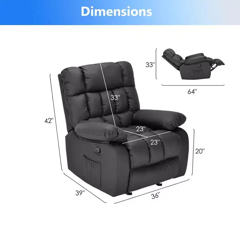 Fauteuil inclinable ergonomique MAYEERTY 110-160x, dossier réglable, repose-pieds, poche latérale, pour salon, noir