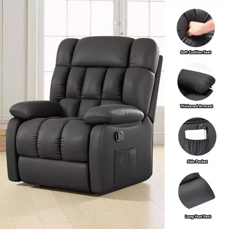 Fauteuil inclinable ergonomique MAYEERTY 110-160x, dossier réglable, repose-pieds, poche latérale, pour salon, noir