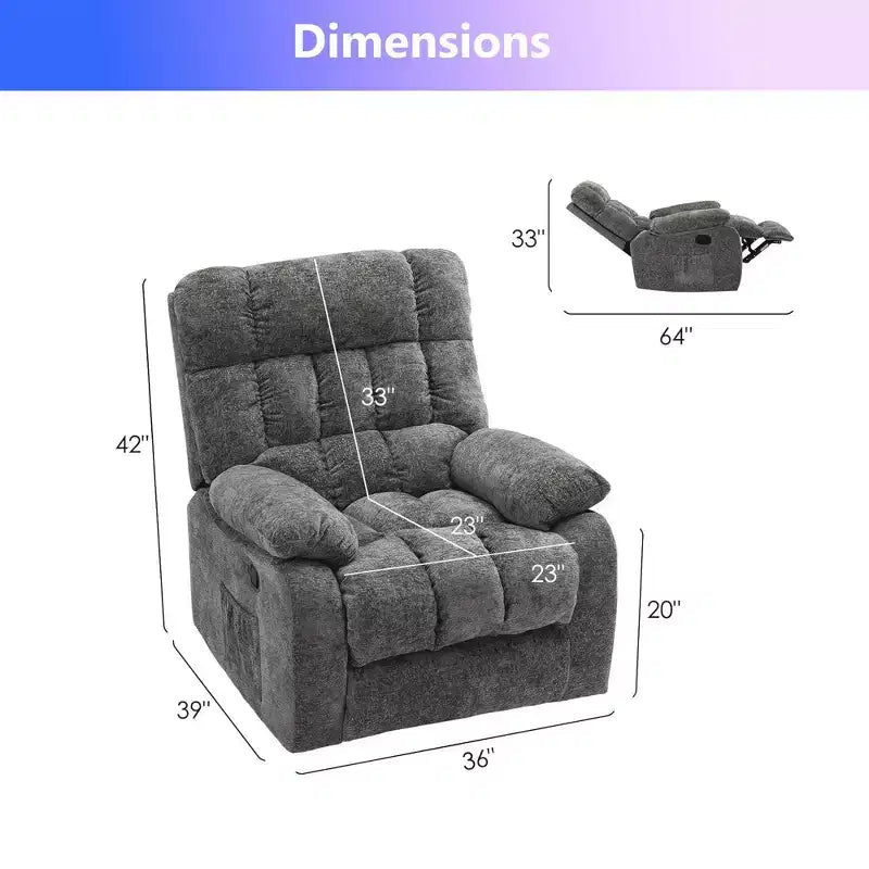 Fauteuil inclinable ergonomique MAYEERTY 110-160° réglable, repose-pieds, poche latérale pour salon, gris
