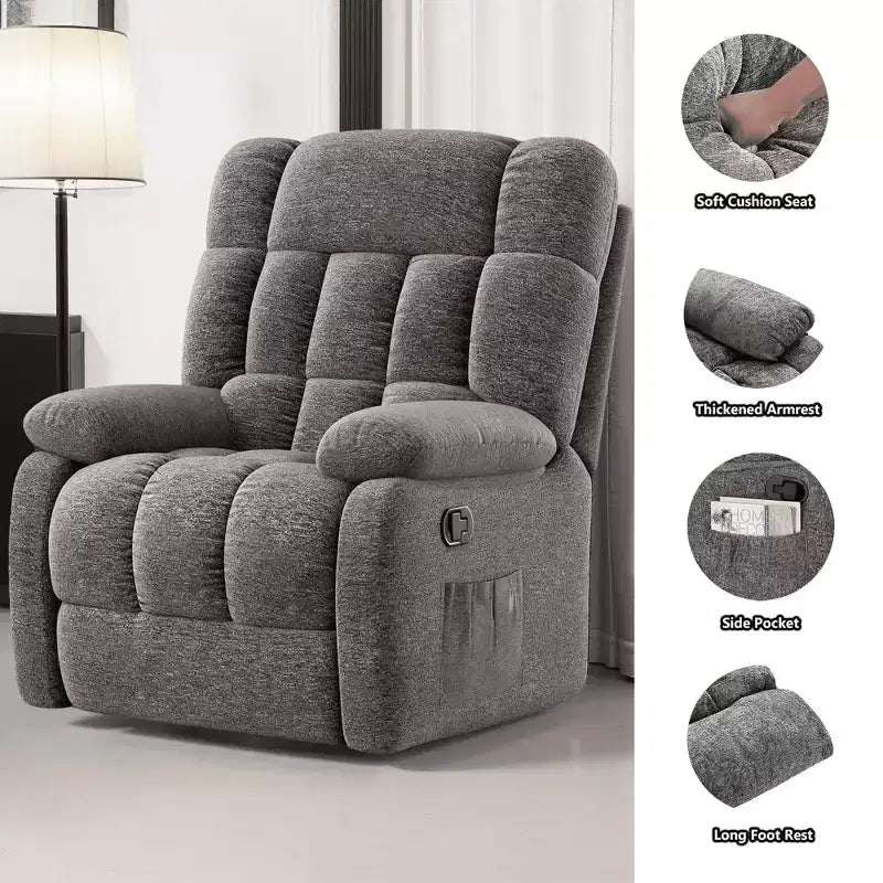 Fauteuil inclinable ergonomique MAYEERTY 110-160° réglable, repose-pieds, poche latérale pour salon, gris