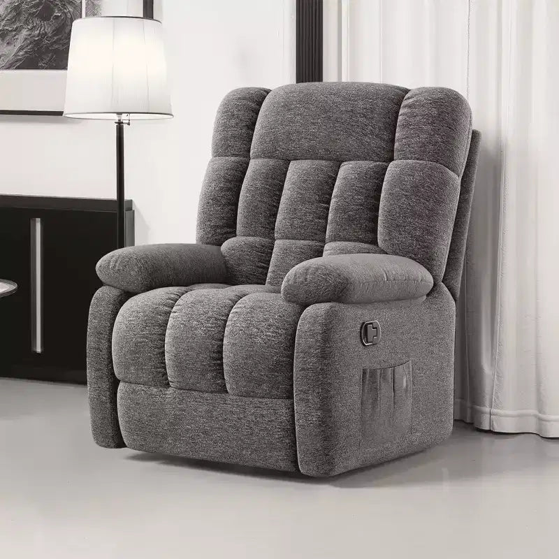 Fauteuil inclinable ergonomique MAYEERTY 110-160° réglable, repose-pieds, poche latérale pour salon, gris