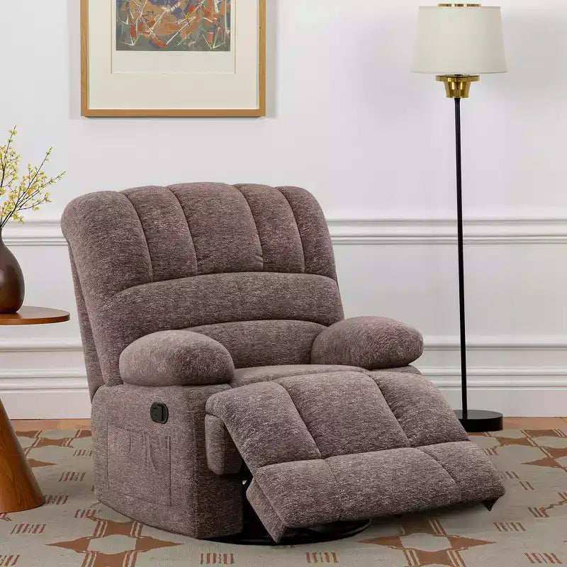 Fauteuil inclinable pivotant et à bascule surdimensionné MAYEERTY marron pour adultes, pour salon