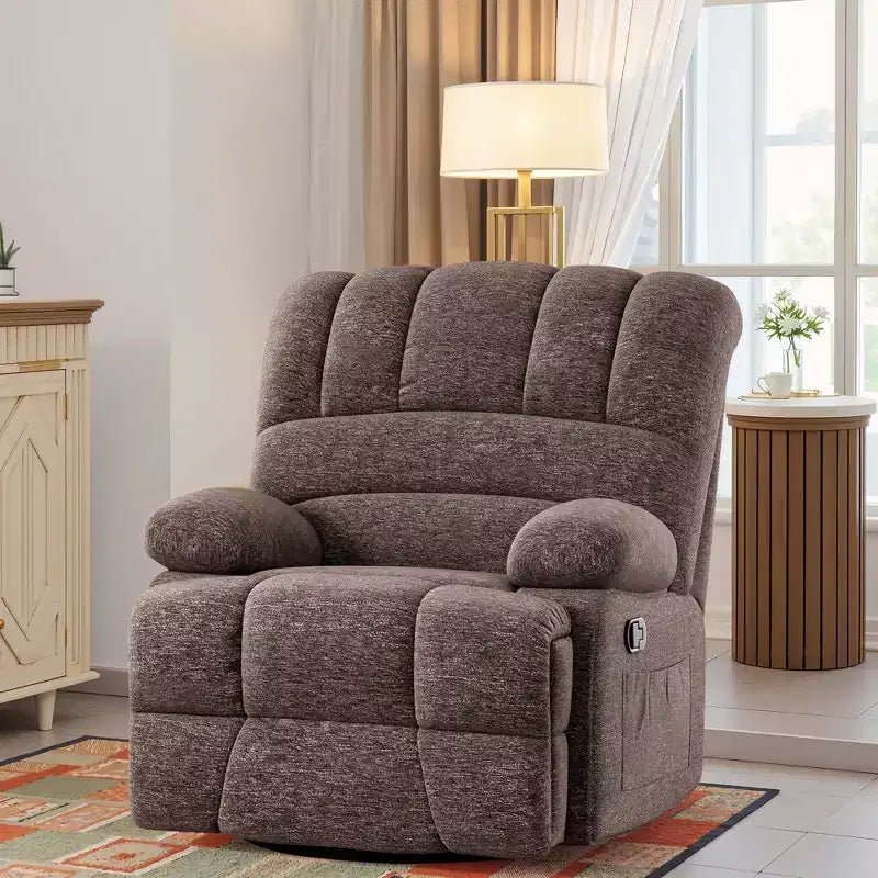 Fauteuil inclinable pivotant et à bascule surdimensionné MAYEERTY marron pour adultes, pour salon