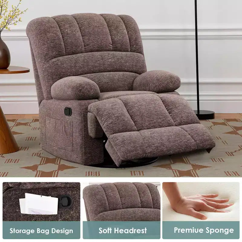 Fauteuil inclinable pivotant et à bascule surdimensionné MAYEERTY marron pour adultes, pour salon