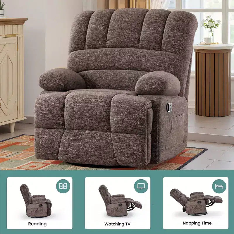 Fauteuil inclinable pivotant et à bascule surdimensionné MAYEERTY marron pour adultes, pour salon